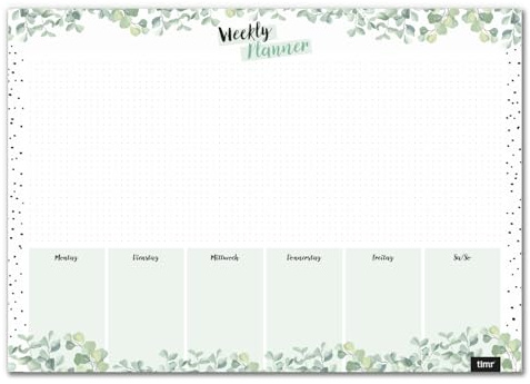 Timr Sous-main de bureau avec planificateur hebdomadaire I Format DIN A3 I en papier à détacher I Eucalyptus I Calendrier I Organiseur I tr385