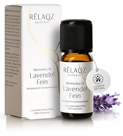 RELAQZ – Lavendelöl Fein 10 ml – Naturreines ätherisches Duftöl COSMOS NATURAL zert. Naturkosmetik – Aromaöl beruhigend & harmonisierend – Lavendel Öl zur Aromatherapie, Hautpflege & Entspannung