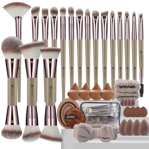 HEYMKGO 40 Pcs Makeup Brushes Set Professional Multi-functional Makeup Kit with Double Sided Makeup Brush Foundation Powder Blush Concealers Eyeshadows Brush Eye and Face Makeup Cosmetic Tools