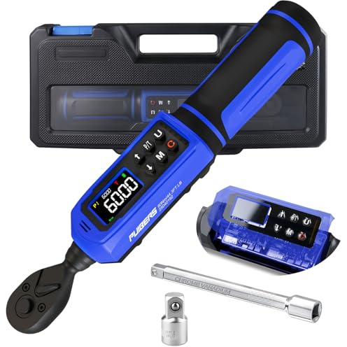 PUIBERS Digital Torque Wrench 3/8 Drive,0.9-60 Nm Electronic Torque Wrench with ±1% Accuracy, 5 Measurement Units, Extension Bar, and 1/4 Adapter for Cars, Motorcycles, and Bicycles. Features Buzzer