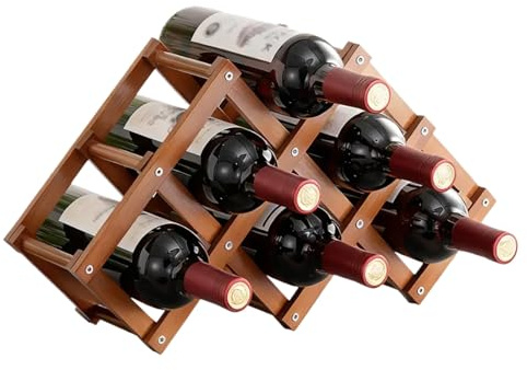 Estante plegable de madera para vino, sin montaje, almacenamiento estable y flexible para botellas, perfecto para encimeras y armarios (nogal mediano)