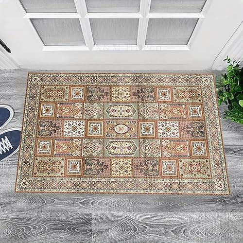 Alfombra grande de retazos, 200 x 300 cm, antideslizante, lavable a máquina, pelo corto, alfombra vintage para sala de estar, entrada, oficina, escritorio, mesita de noche, dormitorio, tradicional
