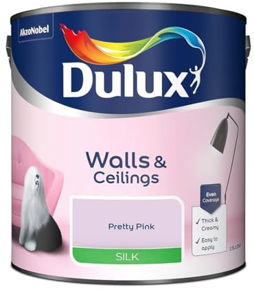 Pretty Pink Walls & Ceilings Silk Emulsion Paint 2.5 L – Smooth Washable Silk Finish, Quick Dry, Low-VOC, Easy Application for Interior Walls & Ceilings