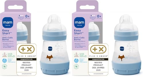 MAM Easy Start Anti-Colic Babyflasche | 0+ Mon | Milchflasche für Neugeborene | 94% Akzeptanz & 80% weniger Koliken | stillfreundliche Trinkflasche für Babys | Sauger Gr. 1 | 160ml | Fuchs