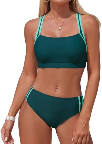 Adigaber Trajes de Baño para Mujer Sólido Talle Medio Deportivo Bikini | Unicolor，Rellenos Extraíbles, Talle Medio, Tirantes Regulables, Transpirable, Secado Rápido, Playa, Deportivo, Cómodo