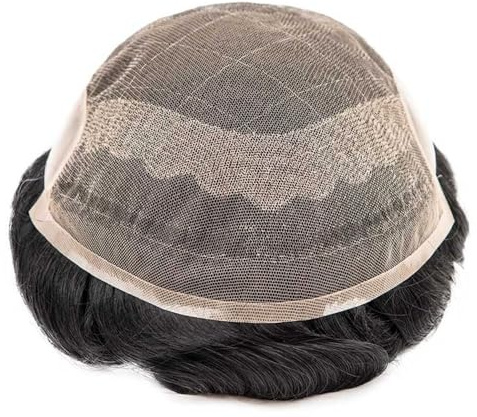 Prótesis de piel sintética en la parte posterior, peluquín de cabello humano for hombres, encaje suizo frontal, peluquín masculino. Suave y Transpirable