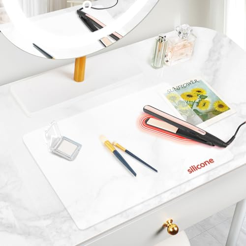Silicone Dressing Table Mat Protector for Makeup, 40x30cm,White Translucent