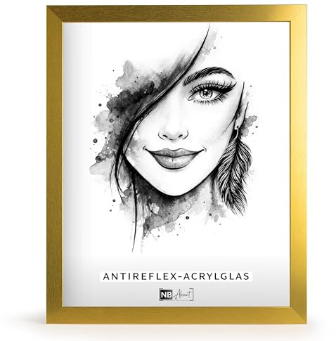 NB Akzent Bilderrahmen 60x90 cm mit entspiegeltem Antireflex Acrylglas & UV-Schutz – Gold – Moderner minimalistischer Fotorahmen für Bilder, Kunstdrucke & Poster