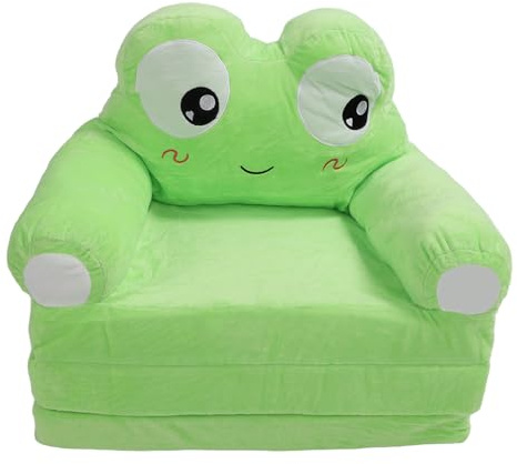 BAFOVY Hopfällbar Barnsoffa Kort Plysch Bäddsoffa för Barn Söt Tecknad Design Mjuk Bärbar 1800 G Hopfällbar Soffa för SmåBarn och Barn Lekrum i Hemmet (Groda)