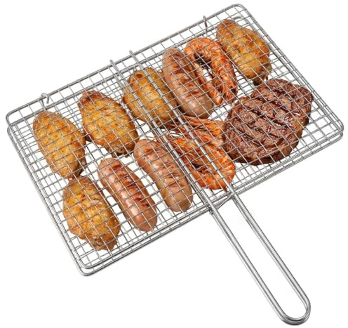 Bemonew Panier de gril à poisson pour légumes – Barbecue épais en acier inoxydable pour l'extérieur, 20 x 30 cm