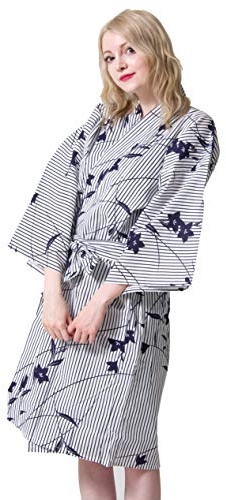 Dita Tokyoin traditioneller japanischer Yukata-Bademantel, hergestellt in Japan, leicht zu tragen, Set 2, Weiß und Glockenblume, Large
