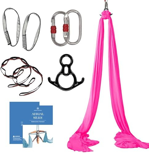 Aum Active Aerial Silks Starter Kit - Durable 9 Yards of Aerial Yoga Hammock with Hardware & Guide - Aerial Swing for Acrobatic Flying Yoga & All Levels (Aerial Rigging Point Up to 13ft)