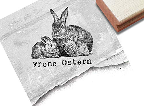 Stempel Osterstempel Frohe Ostern mit Hasen - Tierstempel mit Gruß zum Osterfest, Karten Geschenkanhänger Geschenk Osterdeko Scrapbook - zAcheR-fineT