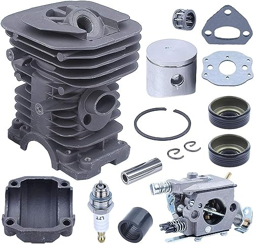 Adefol 38mm Cilindro Pistone Kit per Husqvarna 136 137 141 142 motosega con Carburatore Panoramica del motore Paraolio Candela 530071345 530071987