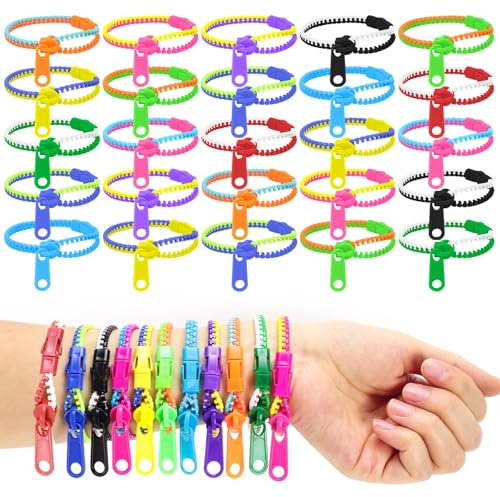 UPlama 50 PCS Friendship Fidget Zipper Bracelet, 7.67 Inch Neon Colors Sensory Bracelet Bulk Set, Party Toys for Birthday, Valentine's Day Gifts, Small Prizes, Easter Egg Basket Stuffers