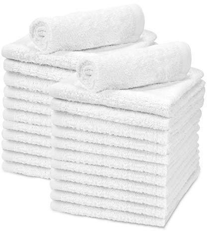 TALVANIA White Cotton Washcloths - Pack of 24 - Super Absorbent Bathroom Face Towels - 12 x12” Terry Bath Wash Cloth Set - Spa Home Cleaning Towel Multi-Purpose - 100% Ring Spun Cotton