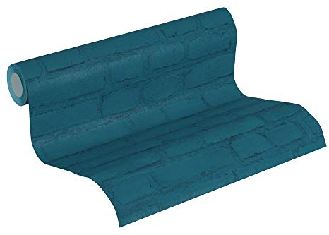 A.S. Création papier peint intissé Neue Bude 2.0 Edition 2 Stones & Structure papier peint brique 10,05 m x 0,53 m bleu vert noir 374144 37414-4