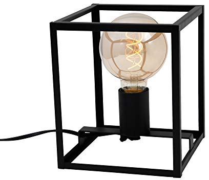 Briloner Leuchten Tischleuchte, Tischlampe 1-flammig, Nachttischleuchte retro, vintage, Black Steel, 1x E27, max. 40 Watt, inkl. Kabelschalter, Schwarz, 170x170x200mm (LxBxH) 7020-015