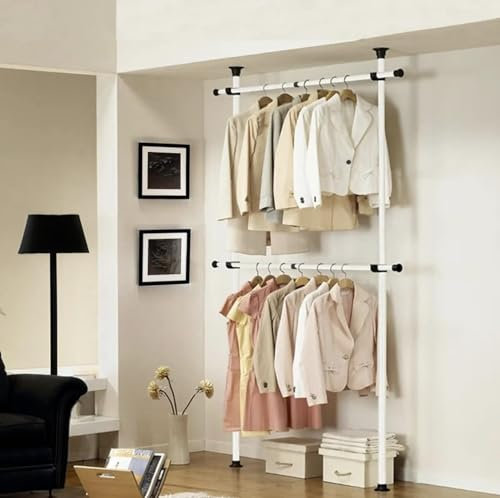 Telescopic Clothes Rail, Extendable and Adjustable Wardrobe Hanging Rail, Single Heavy Duty Clothes Rack, Easy to Install with 40kg Load Capacity, Ideal for Wardrobe Organisation