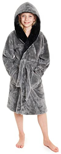 CityComfort Dressing Gown Boys, Kids Fleece Hooded Dressing Gown 7-14 Years (Grey, 13-14 Years)