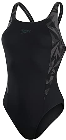 Speedo Hyperboom Splice Damen Muscleback Badeanzug, Schwarz/Grau, 34/30 EU