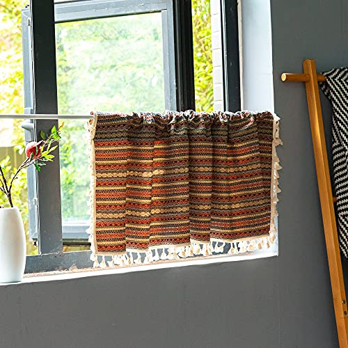 Lsimeru Boho Bistrogardine Schiebevorhang Blickdicht Bunt Azteken Küchengardinen Landhausstil Kurzstores Kleinfenster Gardinen Vorhäng Küche Kurz 1 Stück,80x132cm