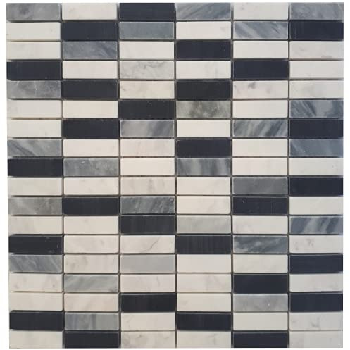 Mosaifliesen Bianco Carrara Mosaik Matte Schwarz/Grau/Weiss 30x30 cm Naturstein Fliesen M663