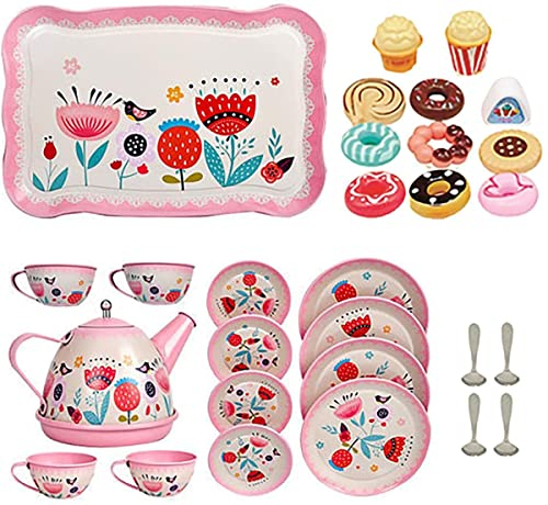 Xwin Sportseries Pretend Play Tea Set For Toddlers, Tin Tea Party Set With Teapot, Cups & Plates, Washable Dishwasher Safe Kids Role Play Gift Age 3+