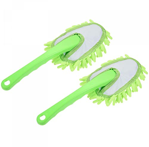 sourcing map Microfibre Chenille Plumeau Lavable Nettoyage Brosse Dépoussiérage Outil pour Ordinateur Clavier Fenêtre Meubles Maison Cuisine Bureau Vert Paquet 2