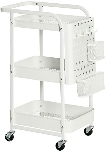HOMCOM Carrito de Cocina de Acero con Ruedas 51,5x32x75,6 cm Blanco