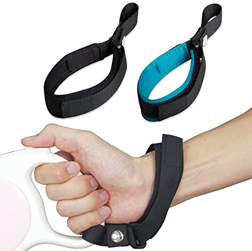 LFCXHTY Hands Free Adjustable Wrist Strap, 2 Pack Soft Comfortable Diving Fabric Wrist Strap Dog Leash for Retractable Leash (Black & Blue)