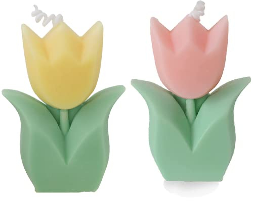 2 candele a forma di tulipano, decorazioni per la casa, candele estetiche alla soia, profumate alla paraffina, per la decorazione della casa, accessori fotografici per matrimoni (rosa, giallo)