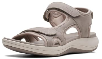 Clarks Women's Mira Bay Flat Sandal, Stone Textile, 9 Medium US
