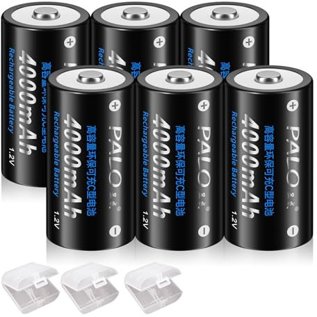 Palowextra Premium Rechargeable C Batteries 6 Pack High Capacity 4000mAh 1.2v NiMH Batteries (C Size Battery)