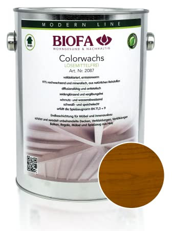 BIOFA Colorwachs lösemittelfrei farbig natürliche Holz-Wachs-Lasur mit Carnaubawachs für Holzdecken, Möbel, Spielzeug Haselnuss 2,5L