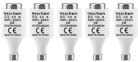 Heschen Keramische Neozed-Sicherungseinsätze, DII-Typ Sicherungseinsatz, 10A 500VAC, gG-Typ, für Kabel und Leitungsschutz, 5 Stück