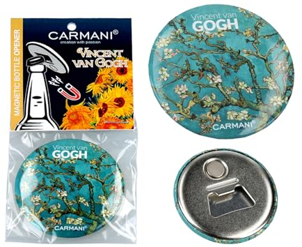 CARMANI - Apribottiglie magnetico, apribottiglie a mano per birra, bevande, bibite gassate, stampato con Vincent Van Gogh, fiore di mandorlo