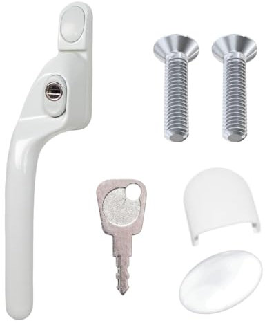 FixRello Window Handle 40mm Spindle - Offset Left-Handed espag Inline Locking Handle for DIY and Home Repairs - uPVC Window Handle - Comes with Screws, Caps and Key (White, Left Hand)