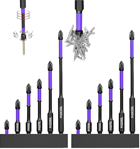 D1 Anti-Slip and Shock-Proof Bits with Phillips Screwdriver Bits, 6/12-Piece Phillips Magnetic Screwdriver Bit Set for Power Screwdriver Impact Drill (2 Pcs)