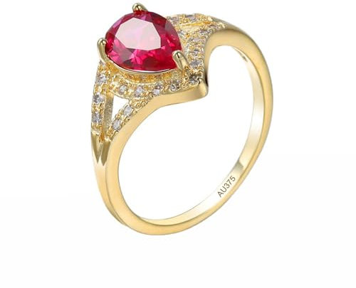 Epinki Eheringe 9K Gelbgold Au375, Elegant Hochzeitsring mit Labor Erstellt Turmalin Rosa, 375 Gold Partnerringe mit Moissanit Echte Goldschmuck, Gr.61 (19.4)