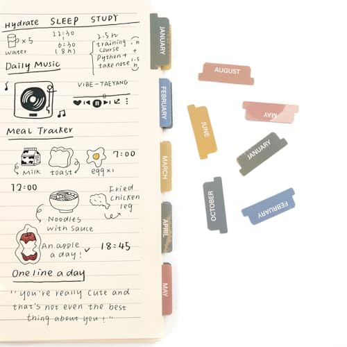 Lumintutu Laminated Planner Monthly Stickers,40 Adhesive Plan Tabs Accessories for Notebooks (2 Sets 12 Month Tabs and 16 Blank Tabs), Hobonichi 2026 Happy Calendar Inserts Set (Morandi)