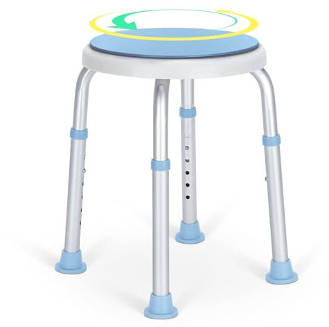 WellSync 360° drehbarer Duschstuhl für Innendusche, Werkzeuglose Montage Drehbarer Duschstuhl mit Anti-Rutsch-Gummi, Kleiner Duschstuhl Höhenverstellbar für Ältere, Behinderte, Senioren, Erwachsene