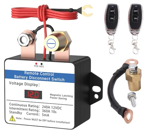 DC 360A 12V Batterie Trennschalter Mit LED-Spannungsanzeige, Batterie Trennschalter, Anti-Diebstahl- Ferngesteuerter Auto Trennschalter für Autos, Lastwagen, Boote, RV, Wohnwagen (A)