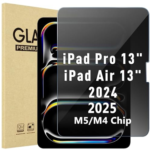 ProCase 1 Stück Sichtschutz Panzer Schutzfolie Glas für 2024 13 iPad Air (M2) / iPad Pro (M4) Anti Spy Privacy Folie Blickschutz Schutzglas