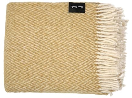 WoolStudio 130x170 cm%100 Lambswool Throw | Luxurious, Durable, & Versatile Single Size Natural Wool Blanket | Perfect for Home, Travel, & Outdoor Adventures! (Herringbone MUSTARD, 130x170 cm)