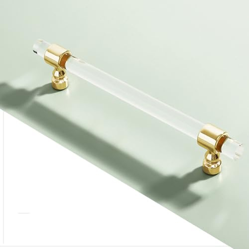 2 Stück Schrankgriff Transparenter Profilgriff Kristall Möbelgriffe Zinklegierung Acryl Türklinken Kleiderschrankgriffe Schubladen Knöpfe Kommodengriff Gemischte Designs (Lochabstand 192mm,Gold)