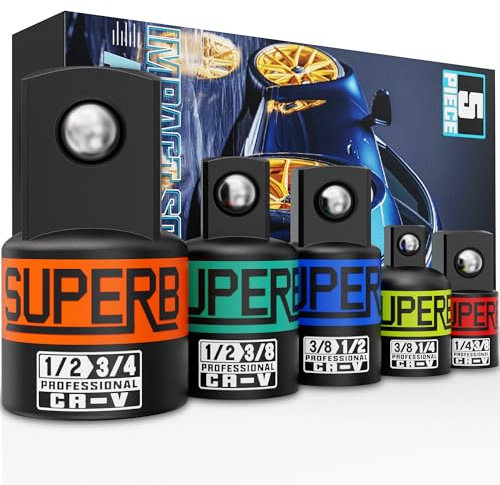 KIRXST 5 pezzi Adattatore Bussola, Set di Adattatori Chiave Cricchetto, Adattatore per Bussola di Impatto 1/4 a 3/8, 3/8 a 1/2, 1/2 a 3/4 per Chiavi a Cricchetto