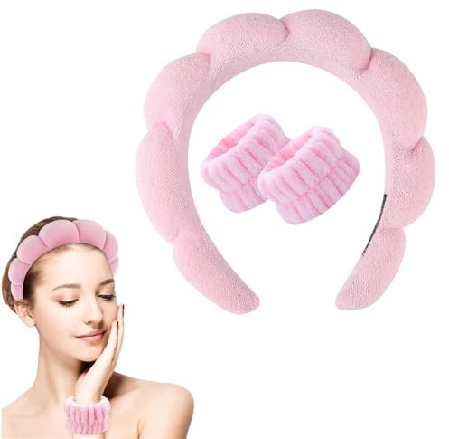 Spa Fascia per Capelli da Donna,1 Fascia Capelli Donna,2 Pezzi di Polsini per il Lavaggio Del Viso,Fascia per Trucco,Accessori per Capelli per la cura Della Pelle, il Lavaggio e la Doccia