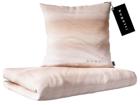 bugatti Bettwäsche 135 x 200 cm - 100% Baumwolle, Reißverschluss, anschmiegsam, weich & waschbar, Mako Satinbettwäsche gestreift beige