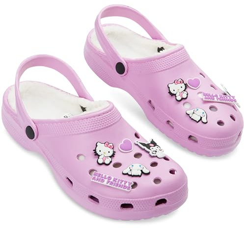 Hello Kitty Sabots Femme avec Doublure Polaire et Charms Amovibles, Chaussons Femme Hiver - Cadeau Femme (Rose, 37/38 EU)